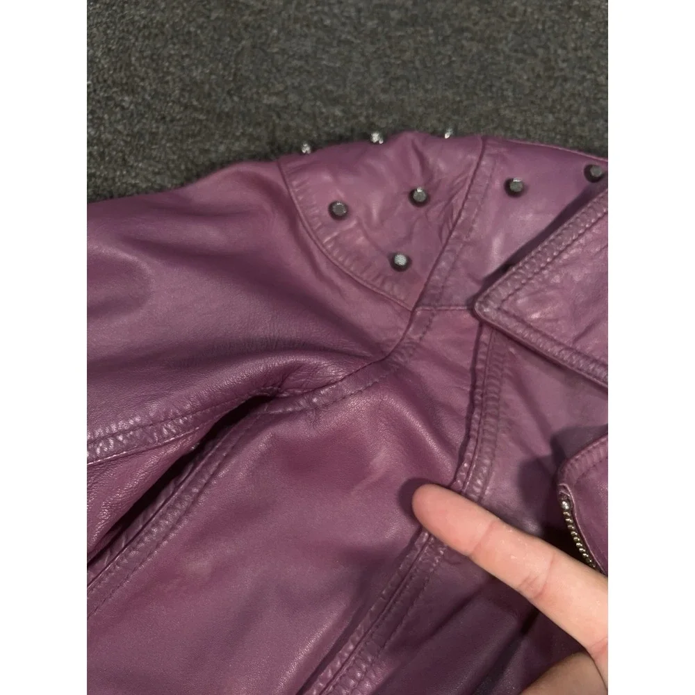Harley Davidson Jacket Women's Medium Purple Lambskin Leather Moto Studded Biker